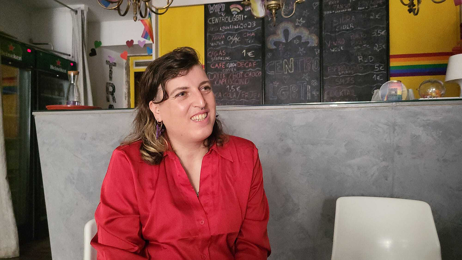 ILGA Portugal representative during an interview about inclusive tourism and LGBTQ+ rights.